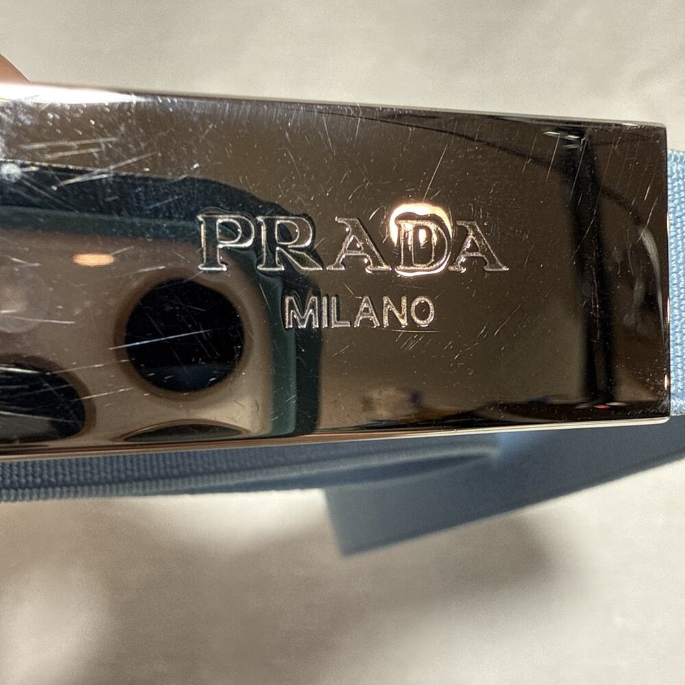 PRADA Women’s Blue Stretch Fabric Gift Band Or Belt w/ Silver Logo + Patch - Picture 7 of 7